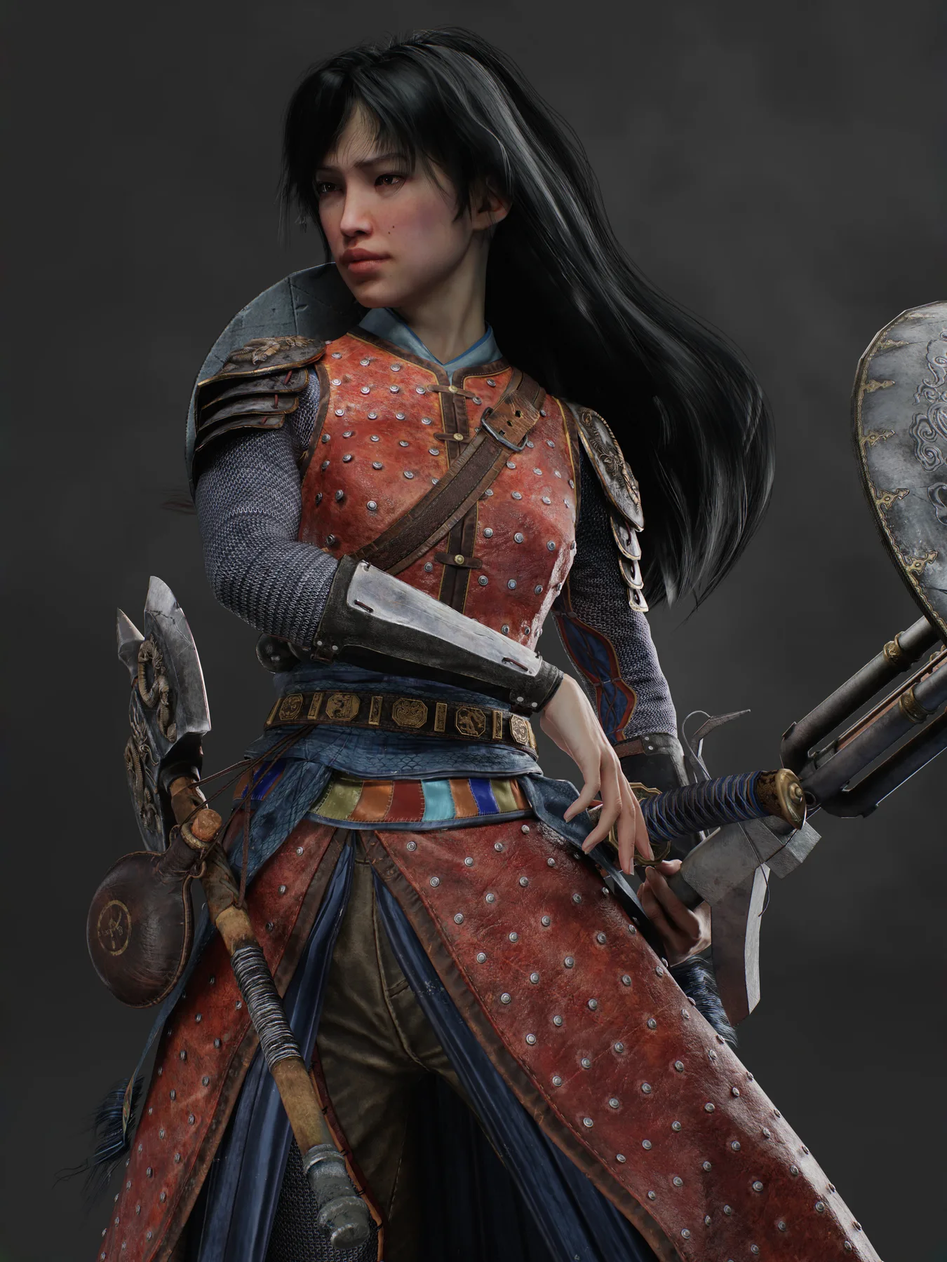 Alternate side render of Dragon Warrior showing pose and silhouette